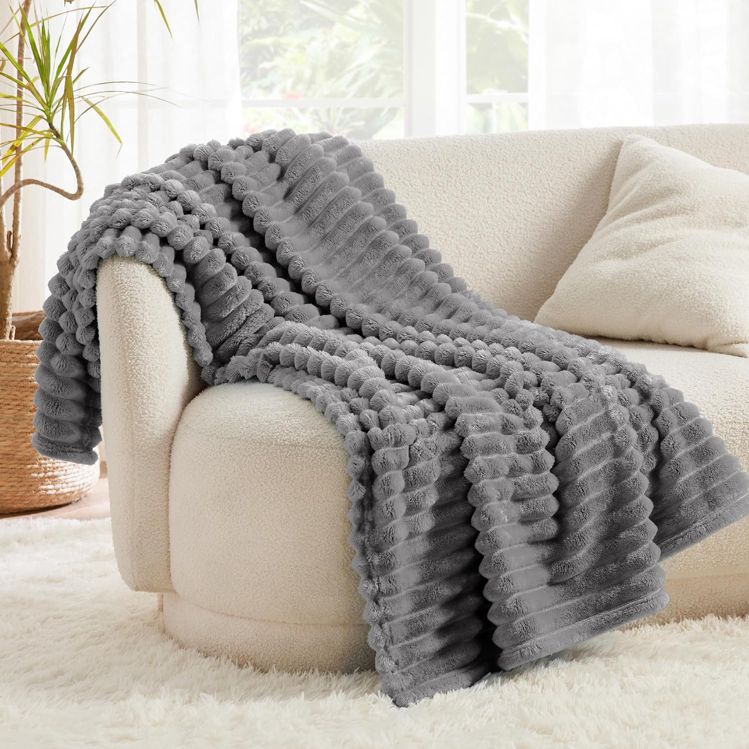Bedsure GentleSoft Frost Gray Fleece Blanket for Couch - Cozy Soft Blankets for Women, Cute Small Throws for Girls, 50x70 Inches